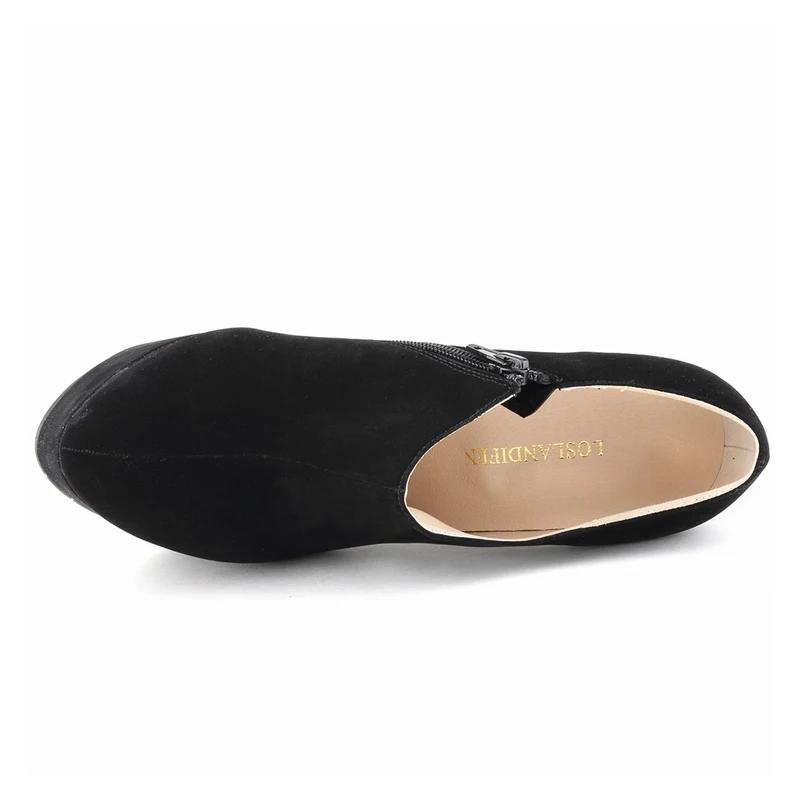 Dámské krátké kozačky Sexy 14cm Semišové Ultra vysoké podpatky Platformové lodičky Černé Kulatá špička Jehlové podpatky Podzimní Zimní boty Velká velikost 44