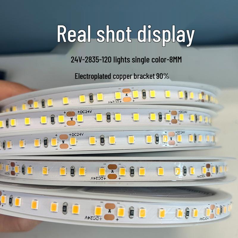Monochrome Full Spectrum 90 CRI 24V LED Strip Light - Self-Adhesive, Flicker-Free, Surface Mount for Living Room Use