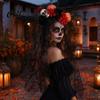 Halloween Costume Headband Pumpkin Skull Floral Headband, Stable Hair Hoop with 3D Artificial Non-irritating Flowers And Spiderweb Black Gauze Gothic