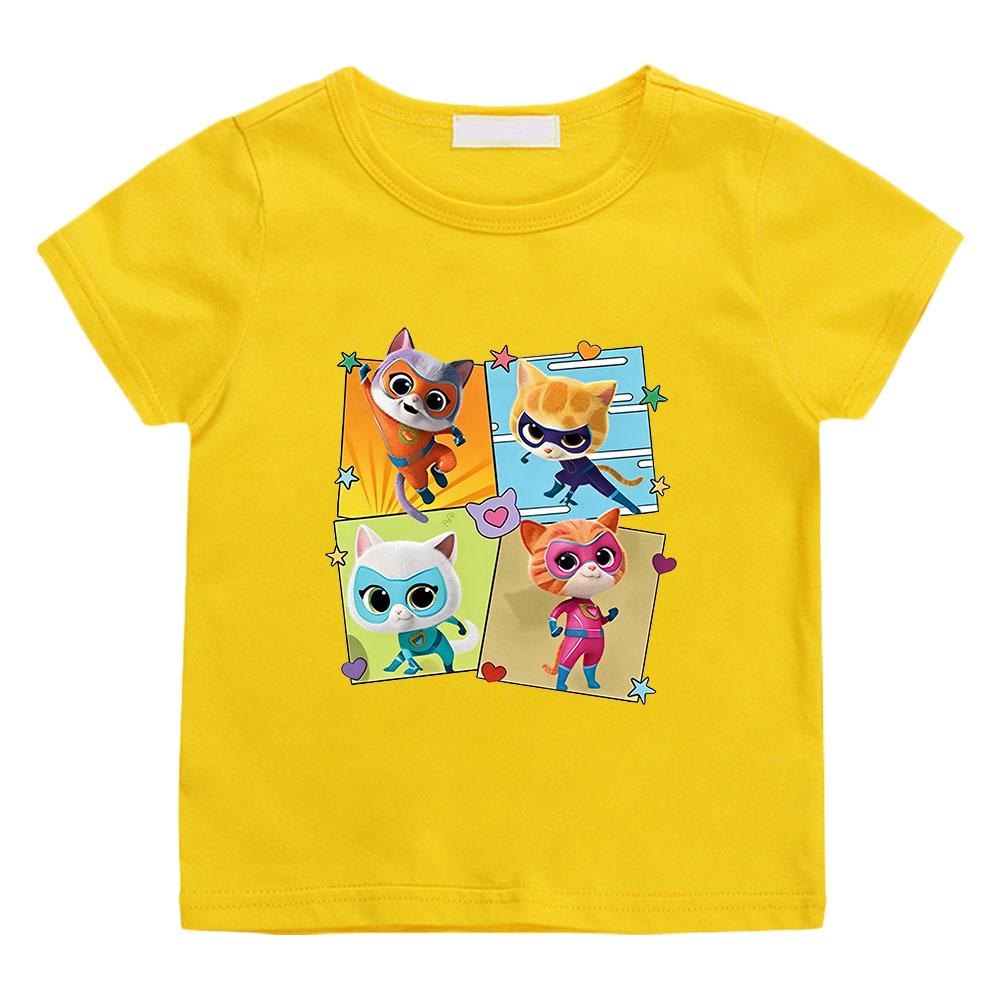 2026 NEW Anime SuperKitties Print T-shirt 100%Cotton Anime T-shirt O-neck Casual Cartoon Boys Tops Cute Girls Short Sleeve Manga Tees Summer Clothes