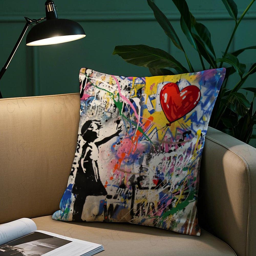 Banksy Street Graffiti Art Pillow Case Anti-Dustmite Pillowcase Invisible Zipper Silky Short Plush Sofa Cushion Cover