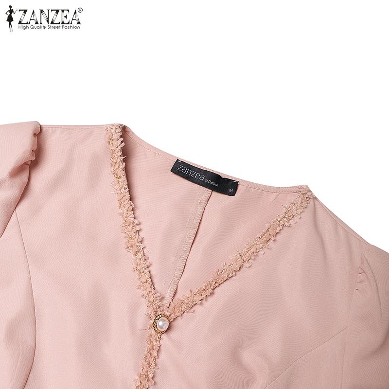 ZANZEA Women Summer Casual V-Neck Solid Color Short Sleeve Dress