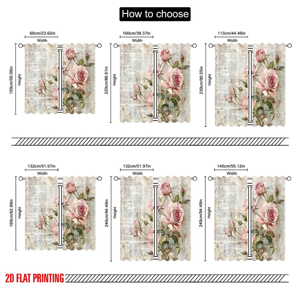 2 szt., druk płaski 2D Drukowane Zasłony Vintage Róże Wszechstronna Tkanina Poliestrowa (bez pręta) Dekoracje Do Domu Ldealne dla