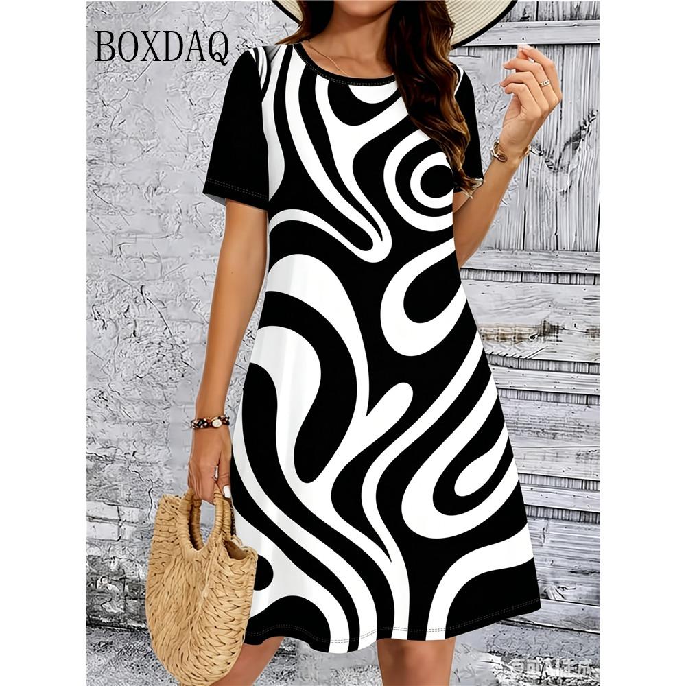 Tie Dye Gradient Striped Printing Dresses For Women Summer Fashion Plus Size Dress Casual Short Sleeve Loose Dress 6XL Clothing