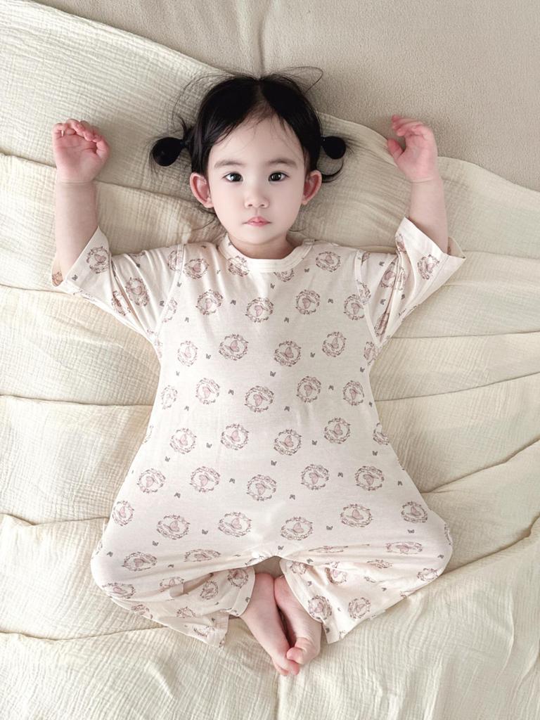 7A Antibacterial Newborn Cotton Pullover Romper: Summer Tagless, Seven-point Sleeves, Air-conditioned Baby Pajamas
