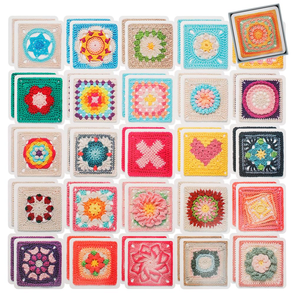YAARUJEE Granny Square Knitting Kit for Crochet Pattern Handmade Guide and Instructions Yarn and Knitting Needles Not Cards, 50-Piece Set, Beginners,