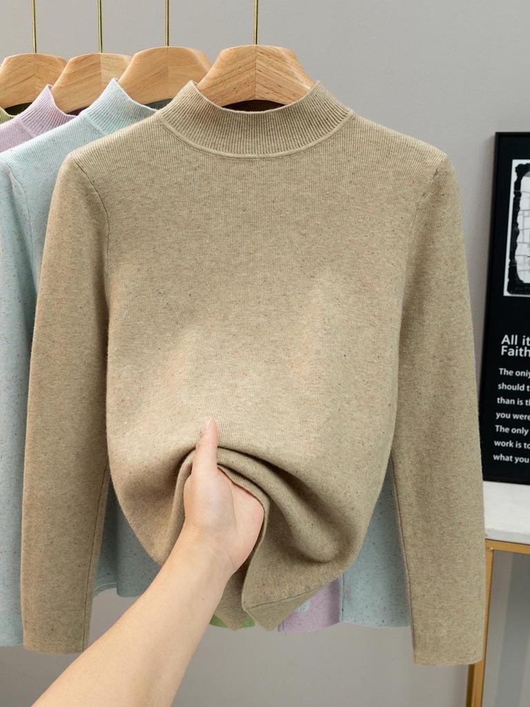 Women's Colorful Dot Yarn Fleece Sweater - Half-High Collar Knitwear for Autumn/Winter