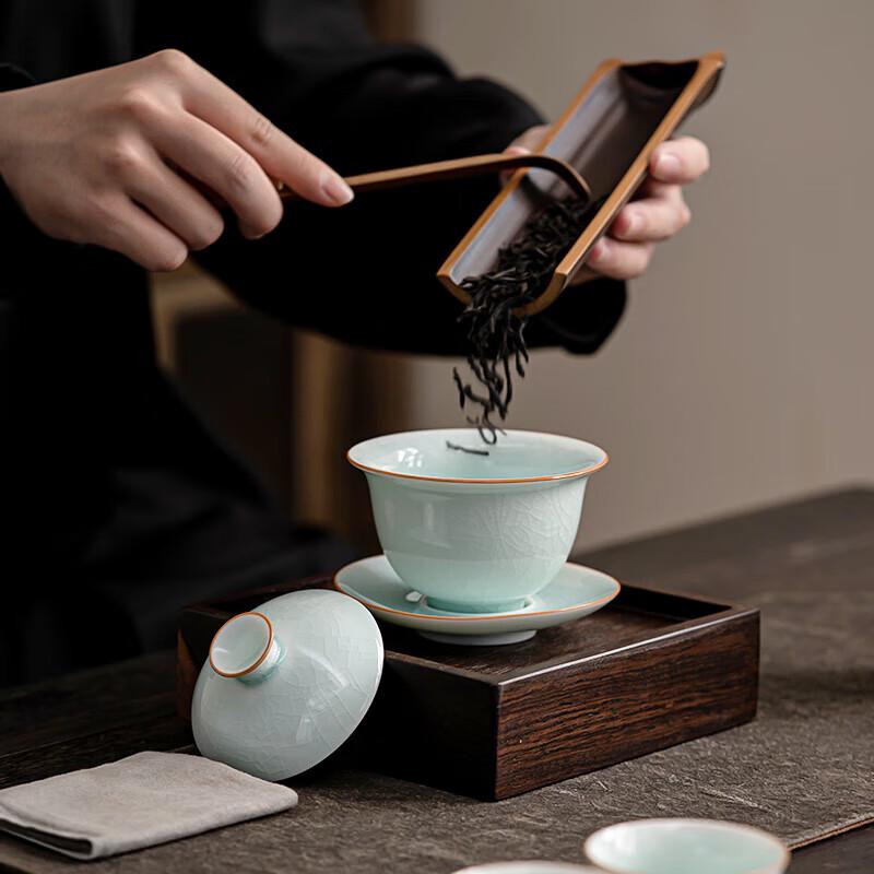 Ru Kiln Ceramic Tea Set with Gaiwan and 8 Teacups