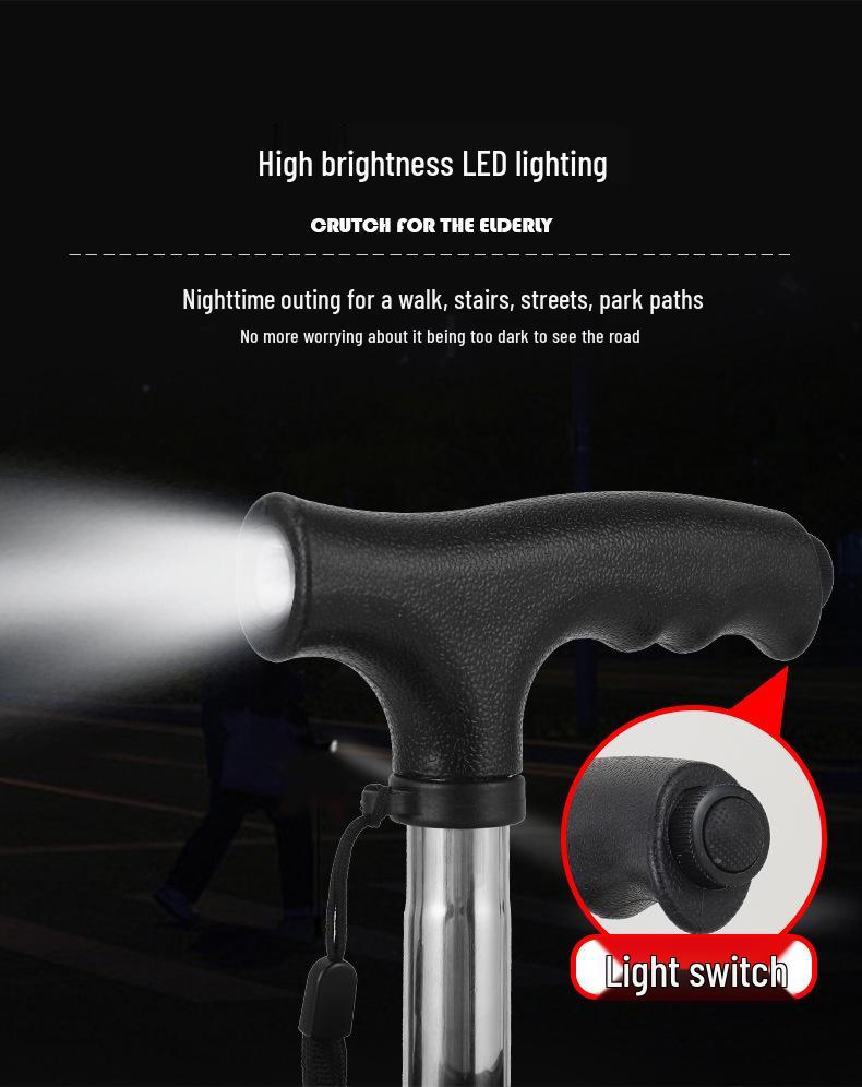 Elderly Non-Slip Folding Cane Stool with Light - Portable Lightweight Hiking Aid