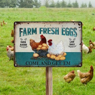 Farmhouse Wall Decor Rustic Fresh Eggs Metal Tin Sign Country Kitchen Artwork Vintage