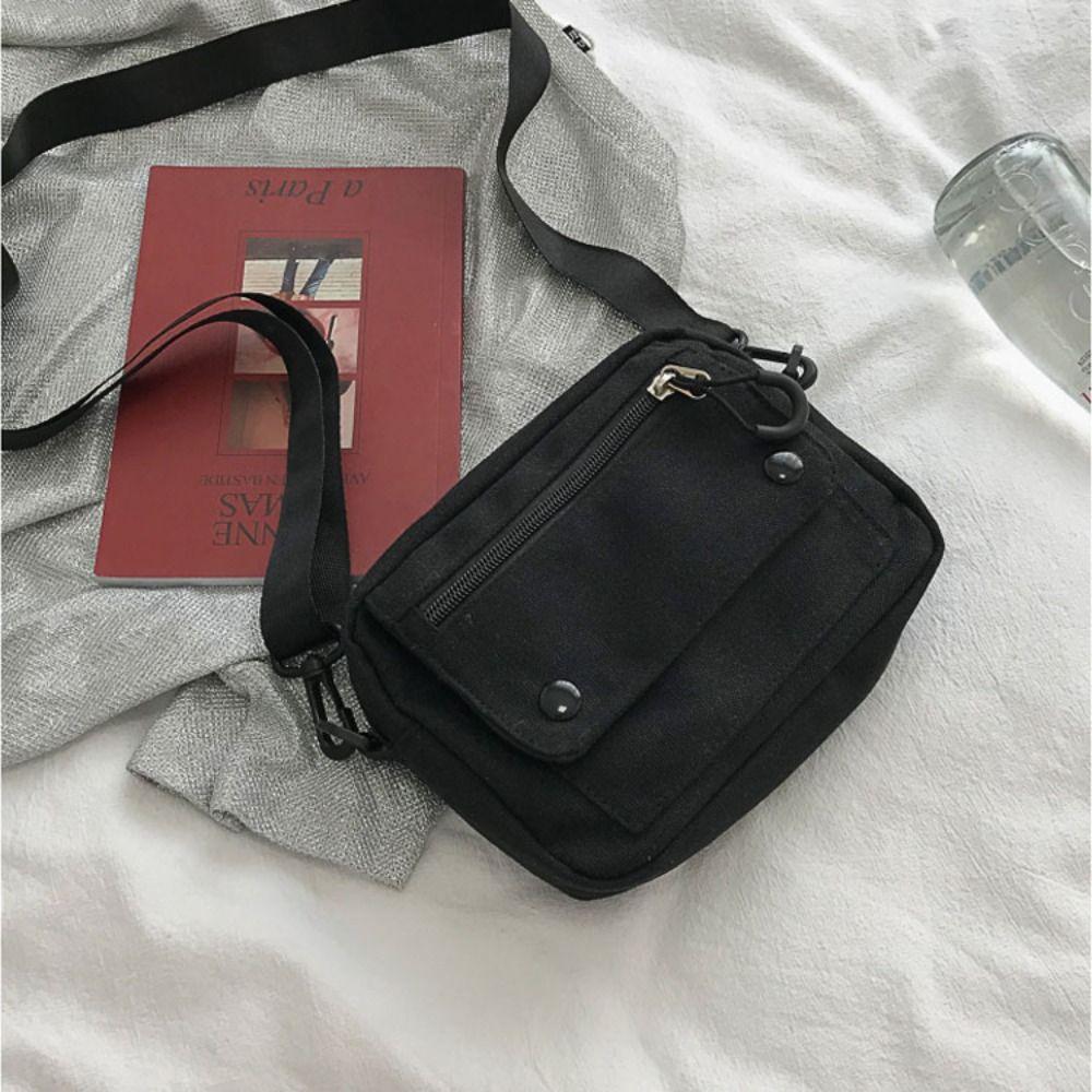 Korean Pure Color Canvas Shoulder Bag Zipper Multifunctional Messenger Bags Canvas Mobile Phone Bag Student