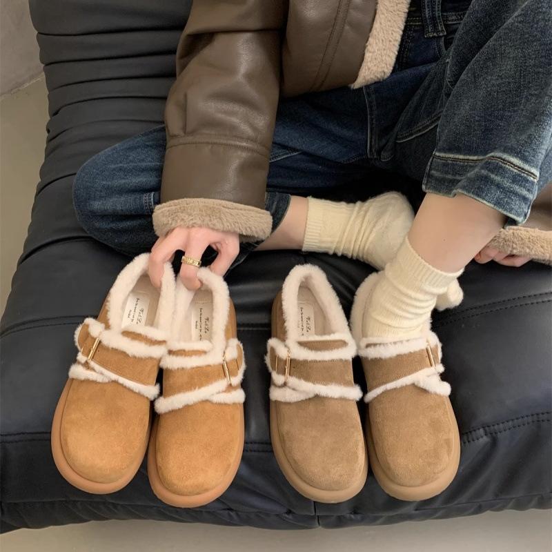 Thick-soled Birkenstocks women's new autumn and winter velvet flat-soled Doudou women's shoes Merad Boken wool cotton shoes