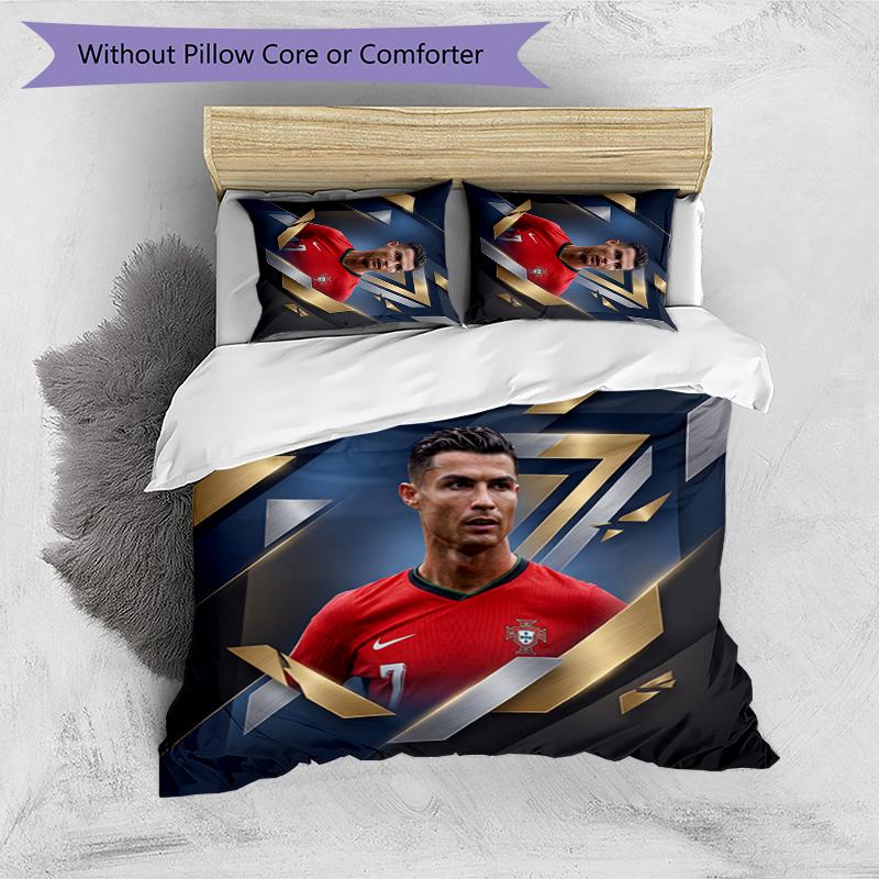 Cristiano Ronaldo Aufdruck Bettwäsche 3-teiliges Set Gemütliches Atmungsaktives Bettbezug-Set als Einweihungs-Feiertagsgeschenk