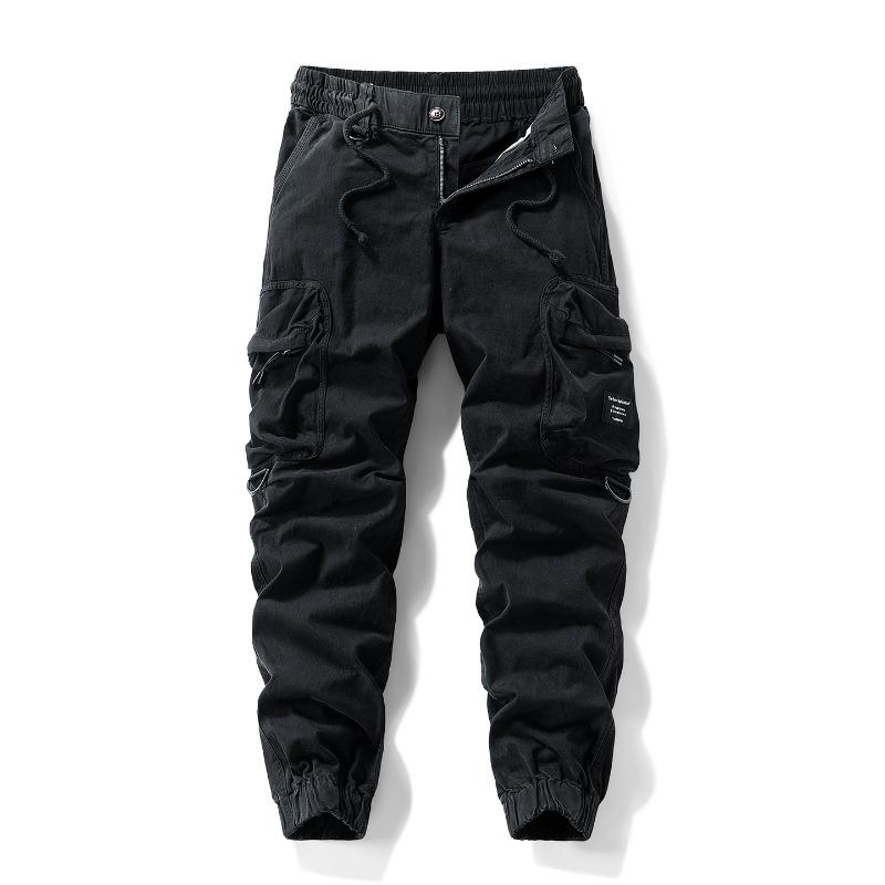 

Мужской повседневный комбинезон с несколькими карманами, свободные хлопковые леггинсы, легкая роскошь, уличные, синие спортивные штаны 40 чёрный