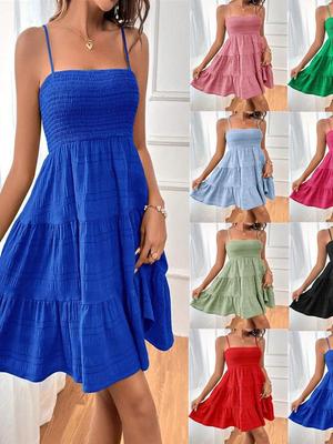 2024 Women's One-Shoulder Textured Summer Dress with Thin Straps – European & American Style