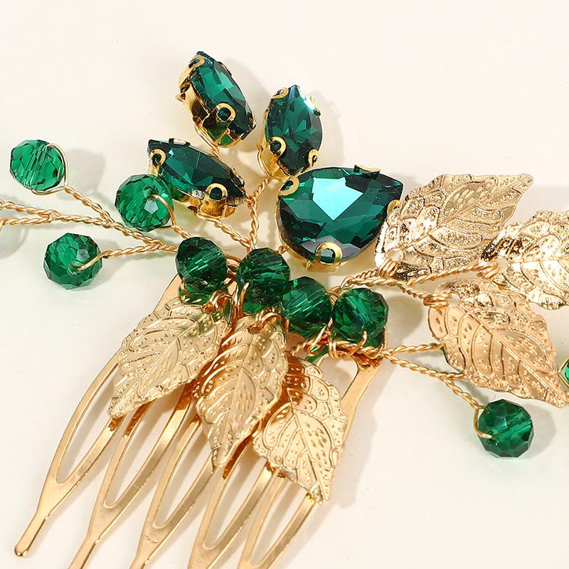 Emerald Green Crystal Rhinestone Retro Headdress Hair Comb - Handmade Women's Accessory
