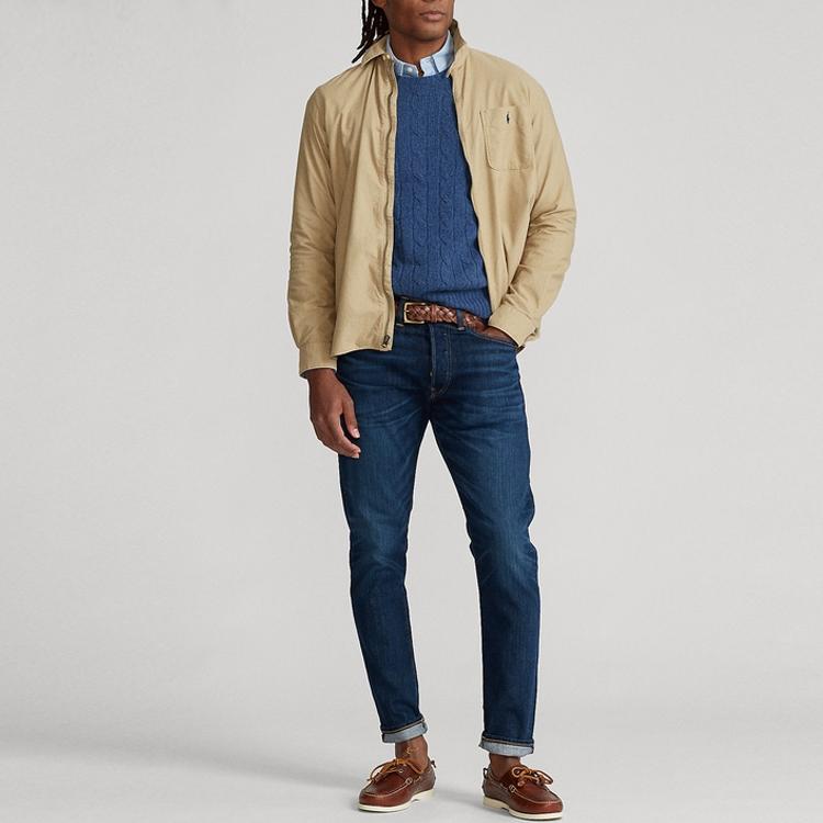 Polo Ralph Lauren Ss23 Solid Color Logo Embroidered Zip Shirt Men Shirts Khaki MNPOWOV16821631-260