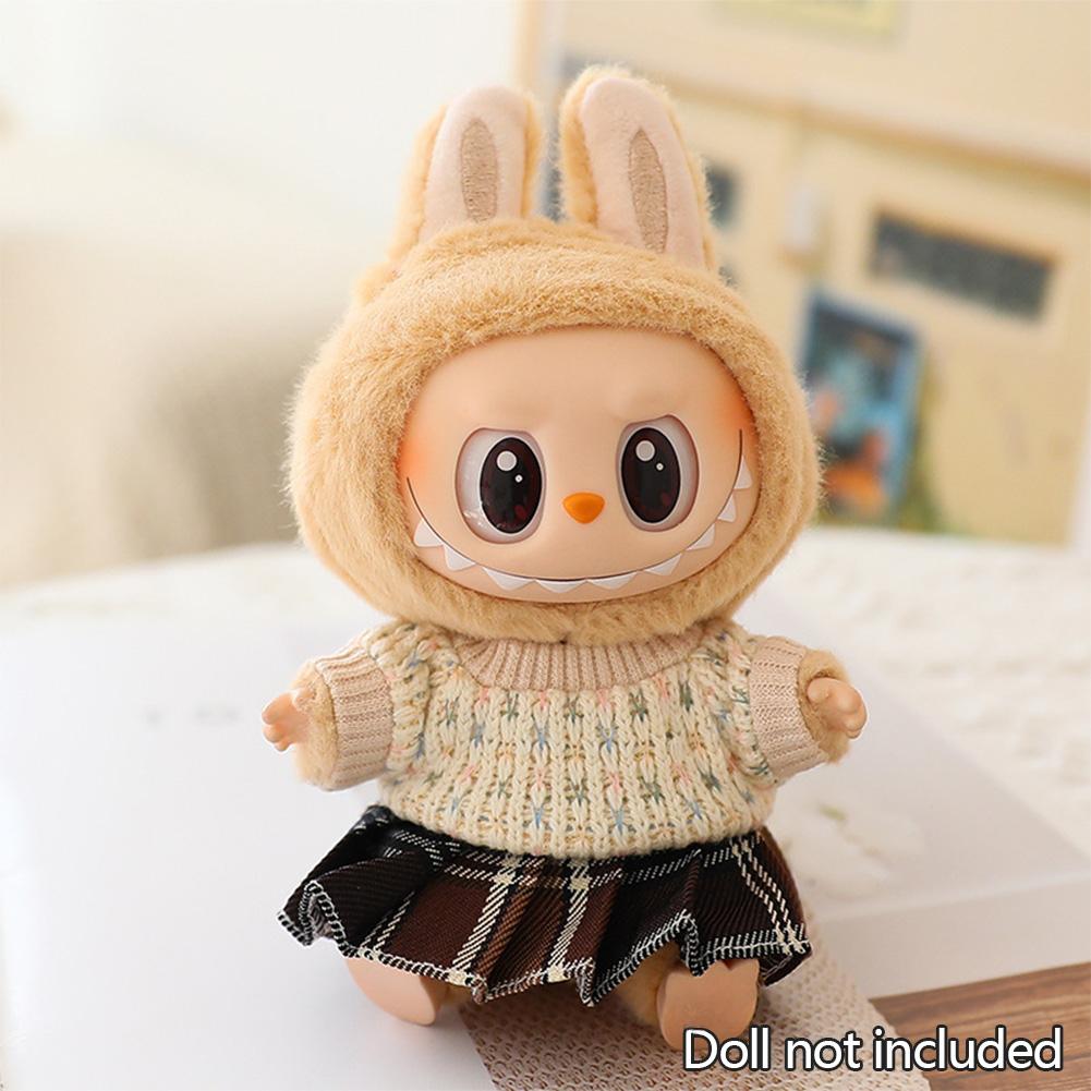 Small Doll'S Clothes Outfit Accessories For 15-17Cm Ropa Labubu & 10Cm Cotton Doll Love Hoodie Pink Yarn Skirt Clothing No Doll