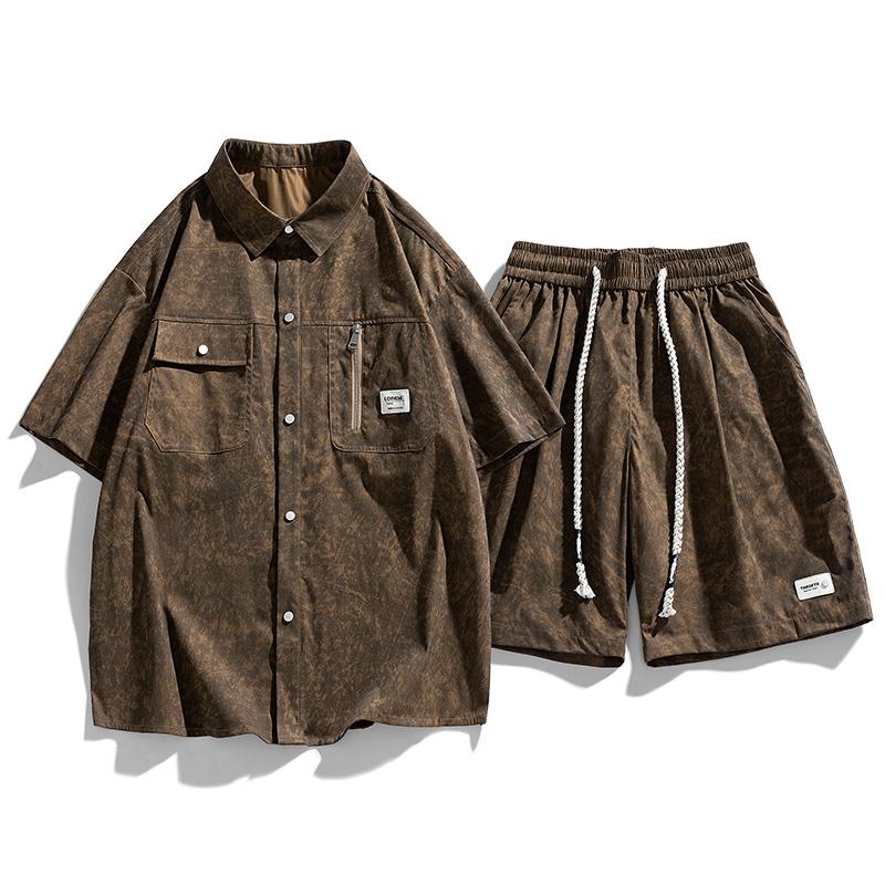 Cardigan Set Uomo Maglia Manica Corta Set Uomo Estate T-shirt Larga Set Due Pezzi