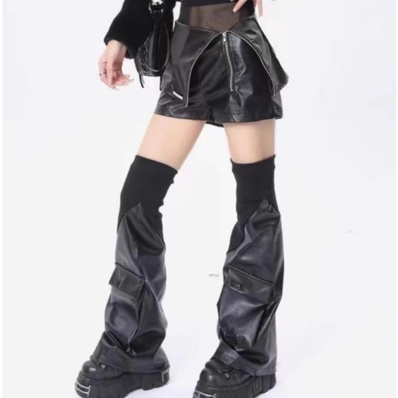 Polainas de PU y Vaqueros Cosidas con Cintura Ajustable Para Hombres Mujeres Unisex Accesorios de Moda Streetwear
