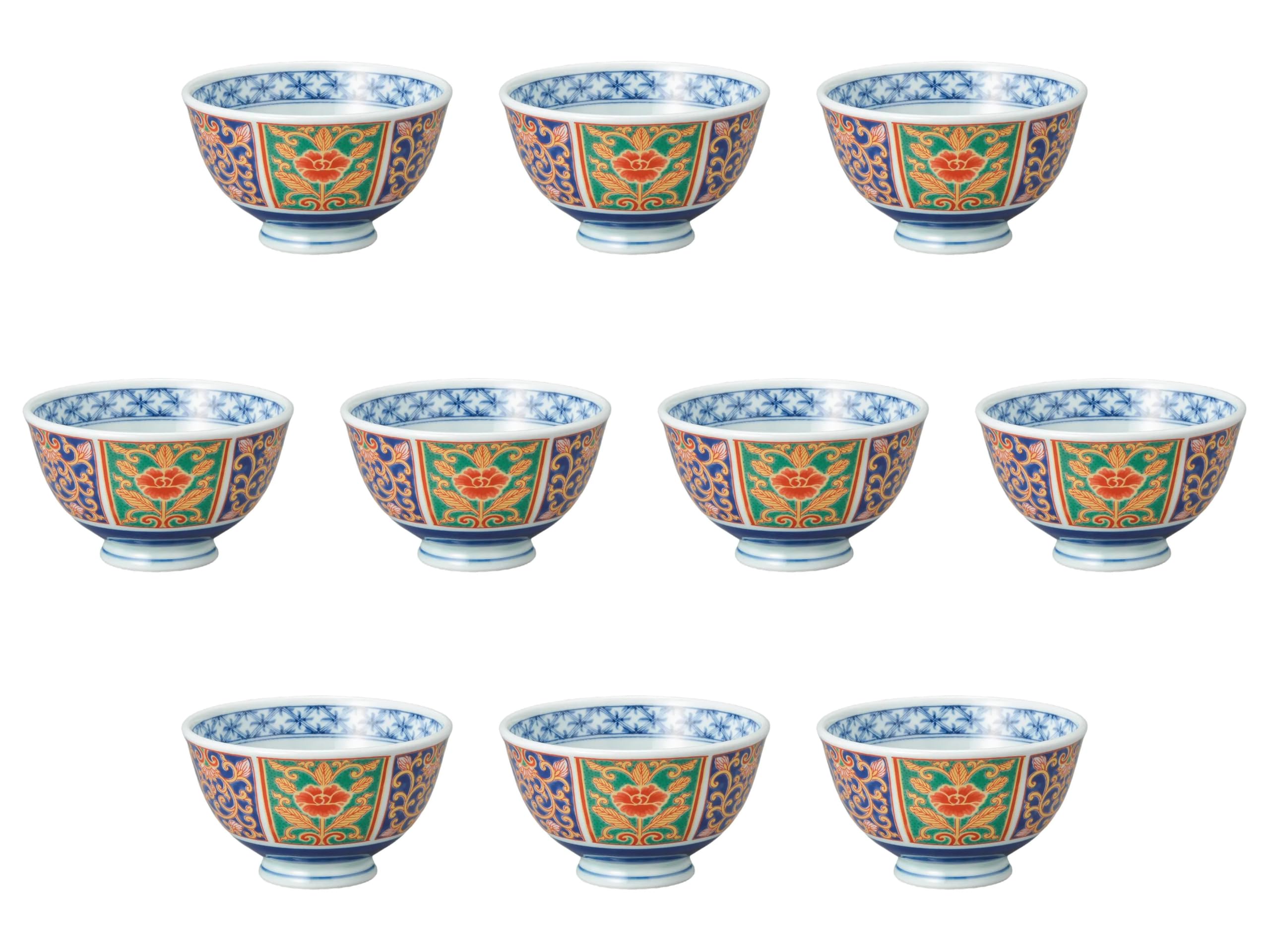 

Набор из 10 легких пиал Nishiki Arabesque Flower с чайными пиалами x фарфор Арита, пиалы для риса от Setomonohonpo [11,5 6,5 см]