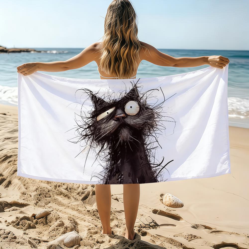Skurriler Katzen-Kunst-Handtuch Strandtuch Übergröße Schnelltrocknendes Handtuch Saugfähig Weich Schwimm-Strandtücher für Männer Frauen