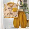 2026 Summer Children Sleeveless Vest Suits Baby Spring O-Neck Top Pocket Two-pieces Set Hemp Blend Suit for Girl Boy