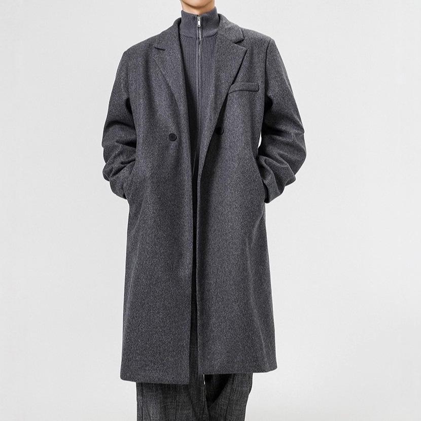 Hongkong-Stil Herren Mittellanger Winter Lockerer Trenchcoat - Koreanische Wolljacke