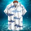 3D Animal Shark Print Hawaiian Shirt Men's Summer Casual Shirt Fashion Short Sleeved Sea World Loose Street Blouse Clothes