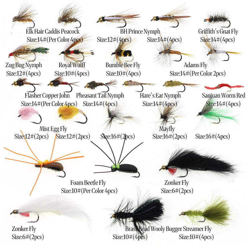 30/70/88/92 Stück Fliegenfischen Fliegen Set Mit Woolly Bugger Hare's Ear Nymphe Trocken-/Nassfliegen Elchhaar Köcherfliege Royal Wulff Tschechische Nymphe