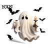 Cute Ghost Bathroom Wall Murals Halloween Toilet Seat Cover Stickers, Scary 3D Crack Skeleton Creative Tank Decorations Lid Decals, Waterproof