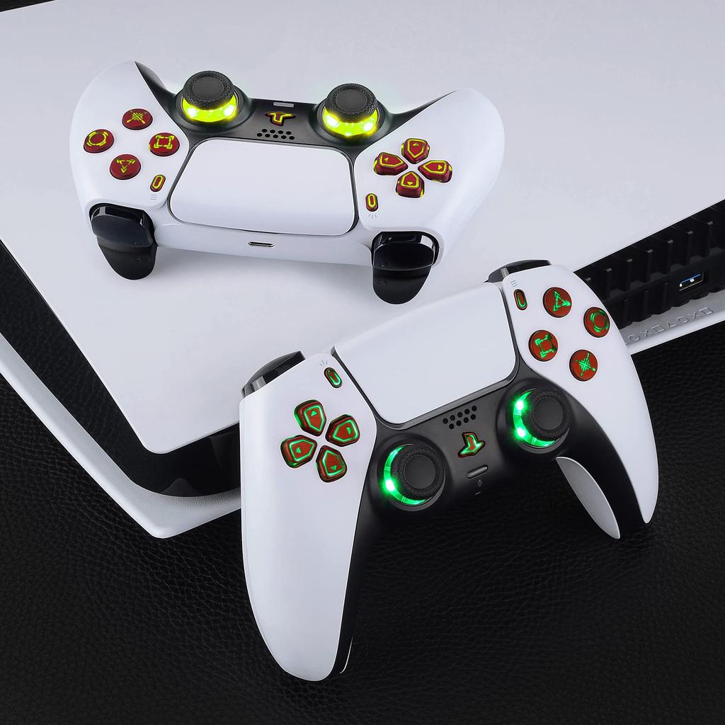 This is not a but an eXtremeRate PS5 controller and with a DTF V3 LED kit in Scarlet featuring multicolored illumination for the share and home face