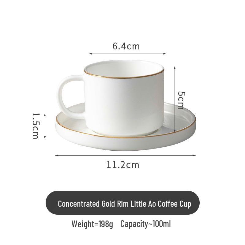 Pure White Bone China Espresso Cup & Saucer with Gold Rim, 80ml