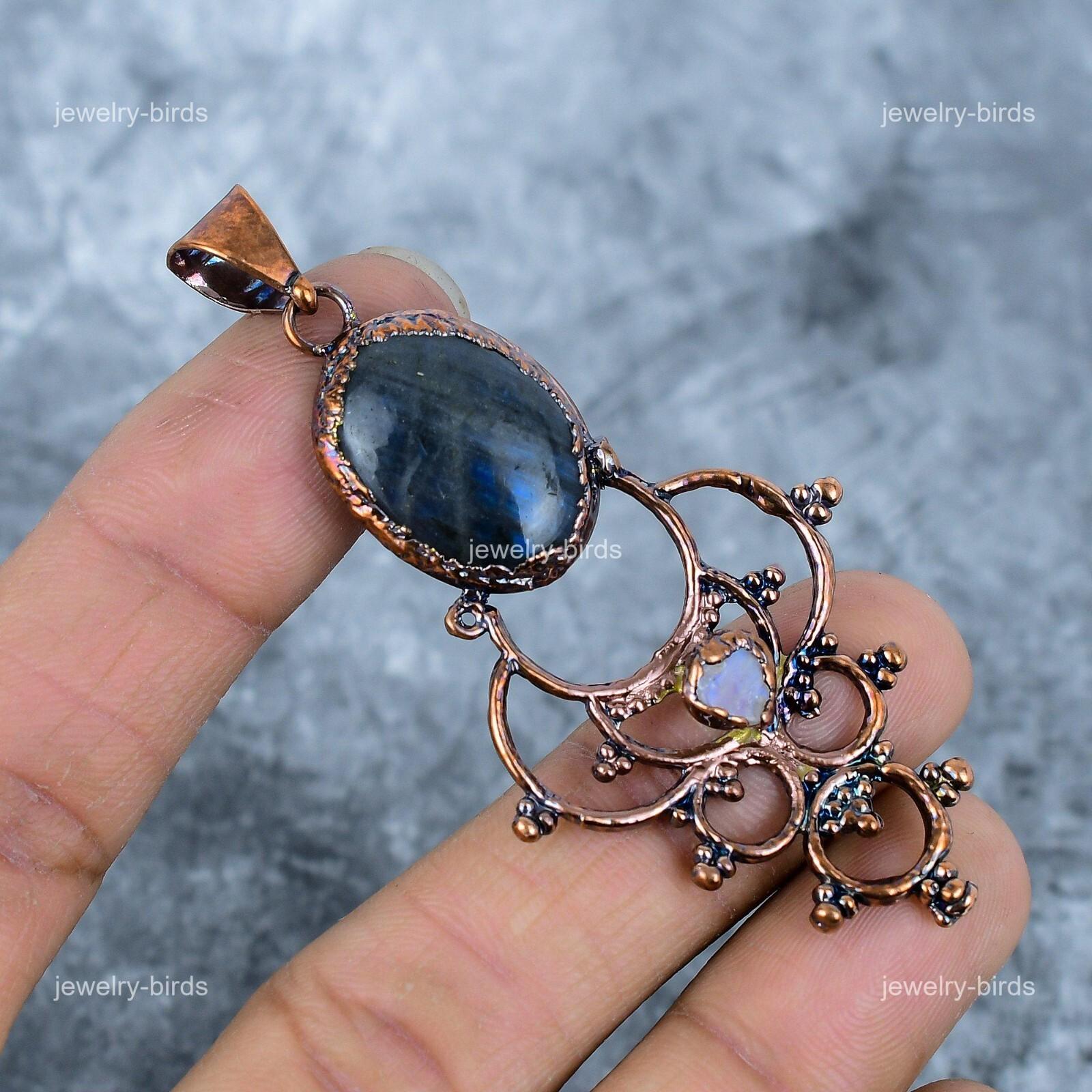 

Oval Labradorite Gemstone Copper Wedding Gift New Electroformed Pendant Jewelry VP-46