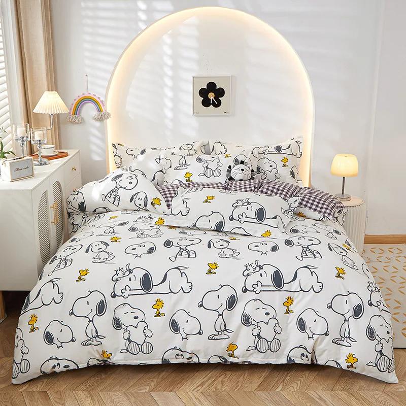 

Duvet Cover Set Snoopy Cartoon Dog Quilt Cover Bedding Set Polyester 3D Bedding Set King Size Printing Bedroom Children s Gift 173x218cm 3PCS чорний