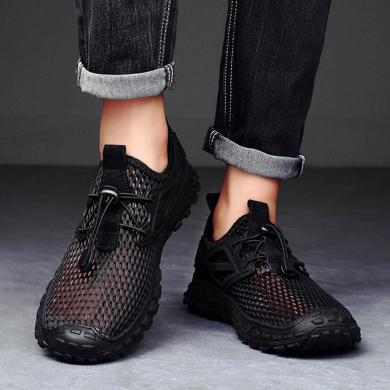 Herren Wanderschuhe Schwarz Grau Autofahrerschuhe Freizeit zum Hineinschlüpfen Sommer Netz Outdoor Wanderschuhe Übergröße 45 46 47