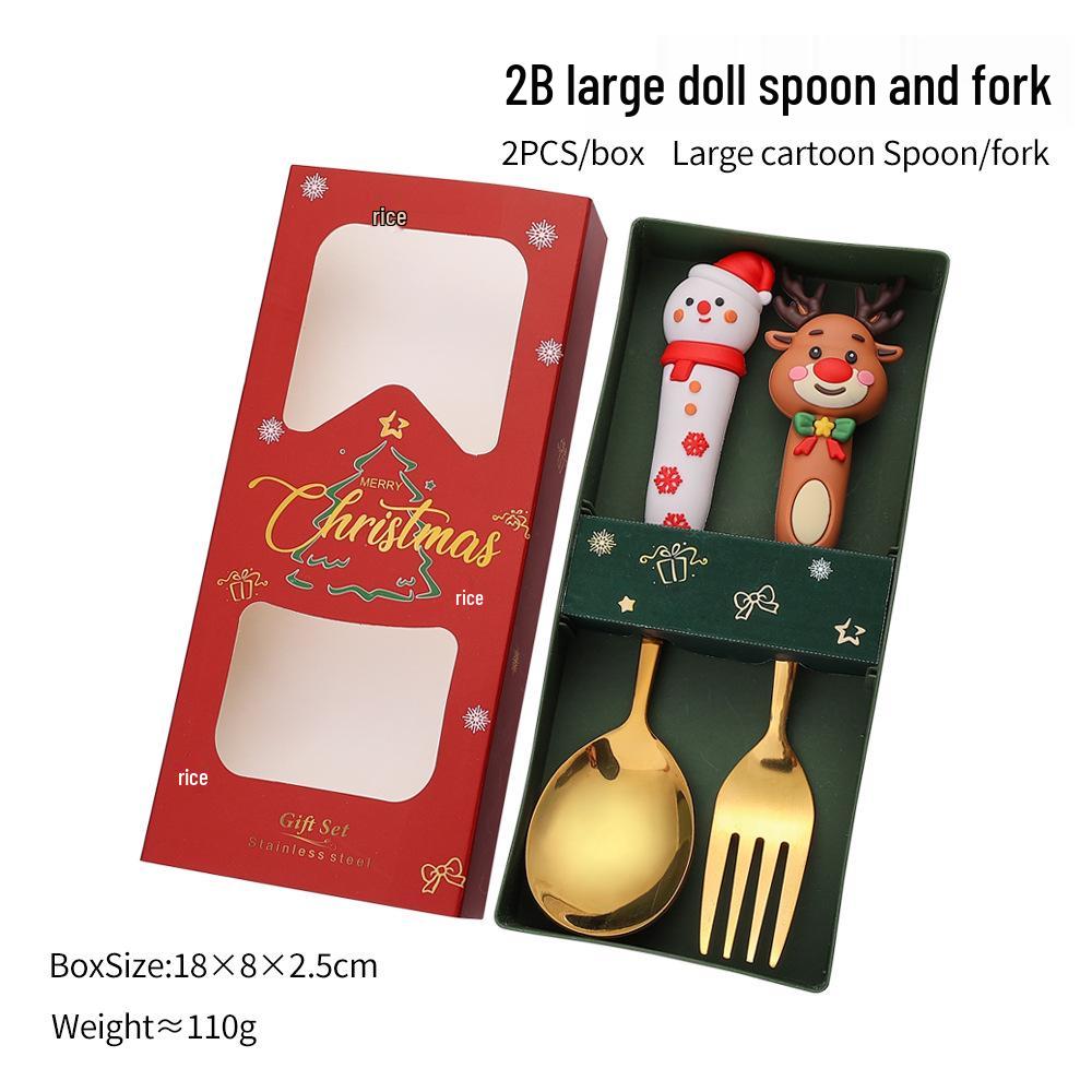Large Christmas Plush Spoon & Fork Set - Santa Claus & Tree Design