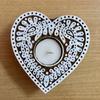 1 Pc Hand Block Print Heart Design Wood Wooden Tea Light Candle Holder, T Light Stand, Handmade Handcrafted, Carved Engraved