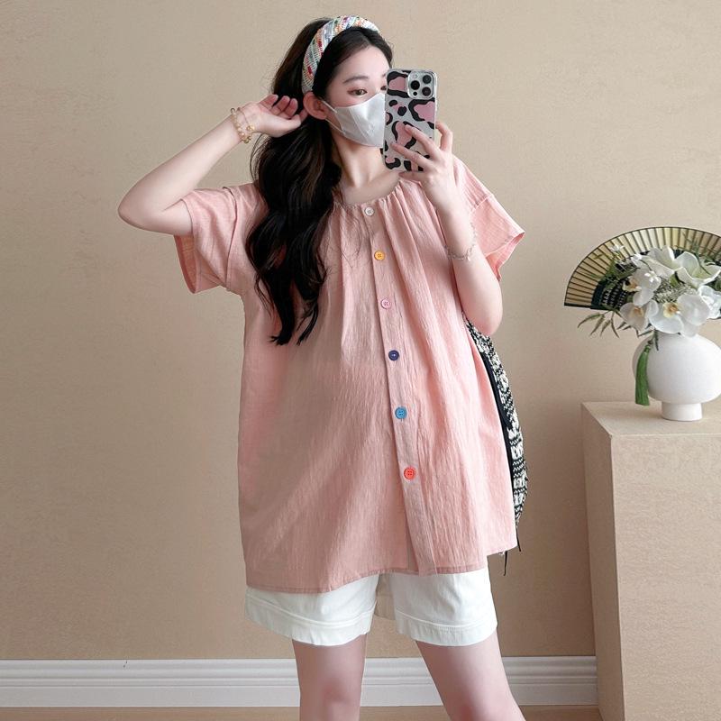 2026 Korean Puff Sleeve Doll Shirt & Belly Support Shorts Set