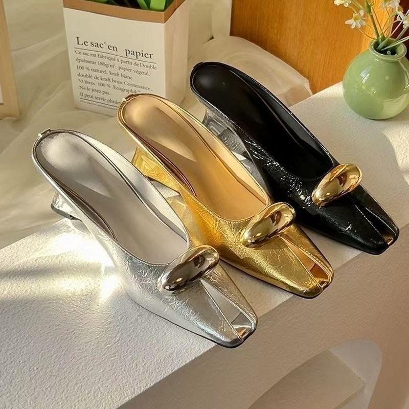 Fashion Square Toe Women Slippers Mules Sandals High Heels Shoes Woman Loafers 2025 Trend Designer Summer Shallow Soft  Slides