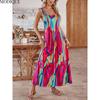 MODIQUE 2025 Summer Plus Size New Women's Sexy Casual Colorful Printing Sleeveless Slip Long Dress Ladies A-Line Folk Hot Dress