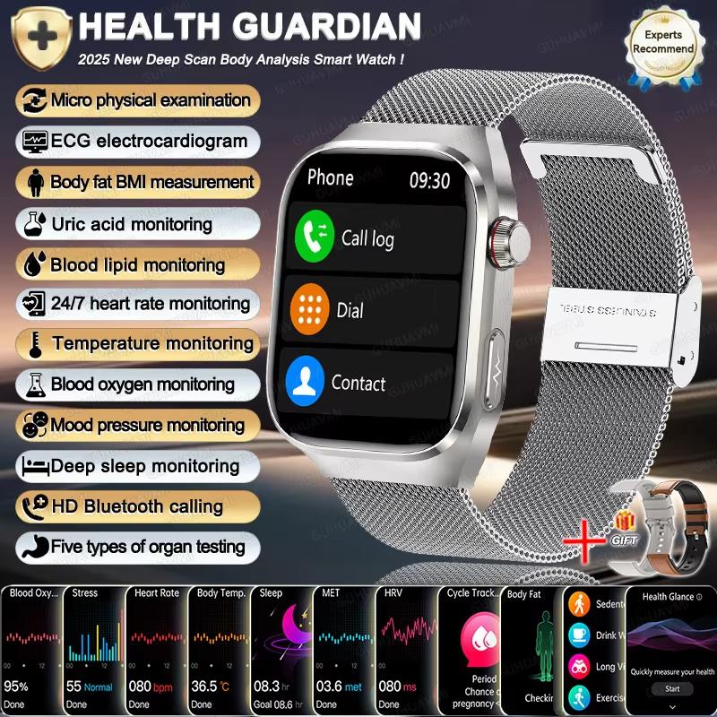 2025 New Smart Watch ECG+PPG Organs Viscera Monitor Clock Men Blood Lipids Uric Acid BP Sport Call Smartwatch for Samsung Galaxy