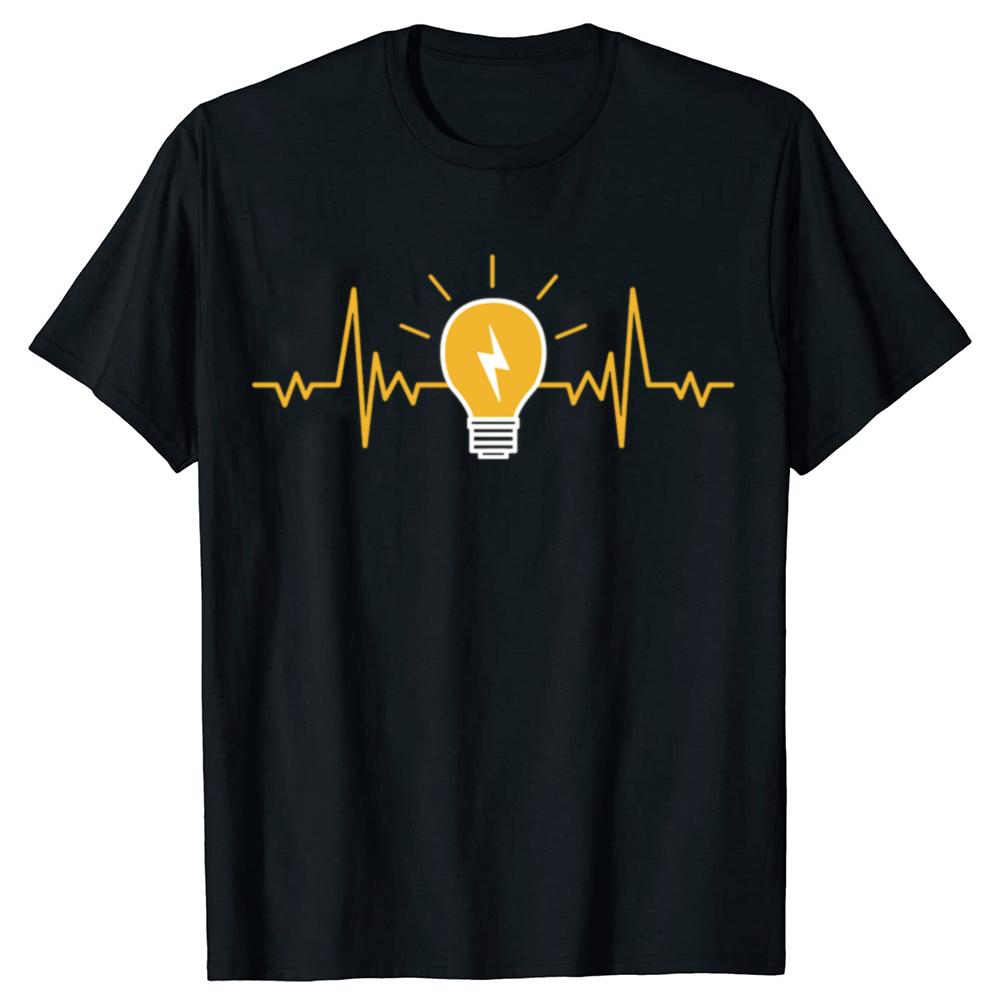

Funny Electrician Heart Beat Light Bulb Graphic T-shirts Men Fashion Casual Tshirt 100% Cotton Loose Oversized T Shirt Summer... S