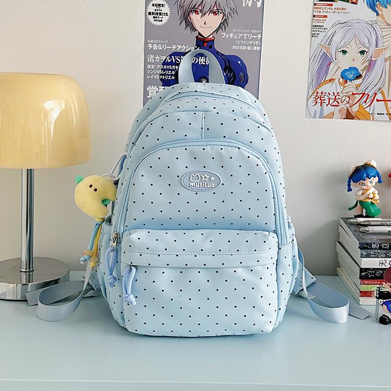 Schoolbag Small Fresh Sweet Cute Japanese College Wind Polka Dot Backpack Junior High School Students Casual Light Large Capacity Backpack