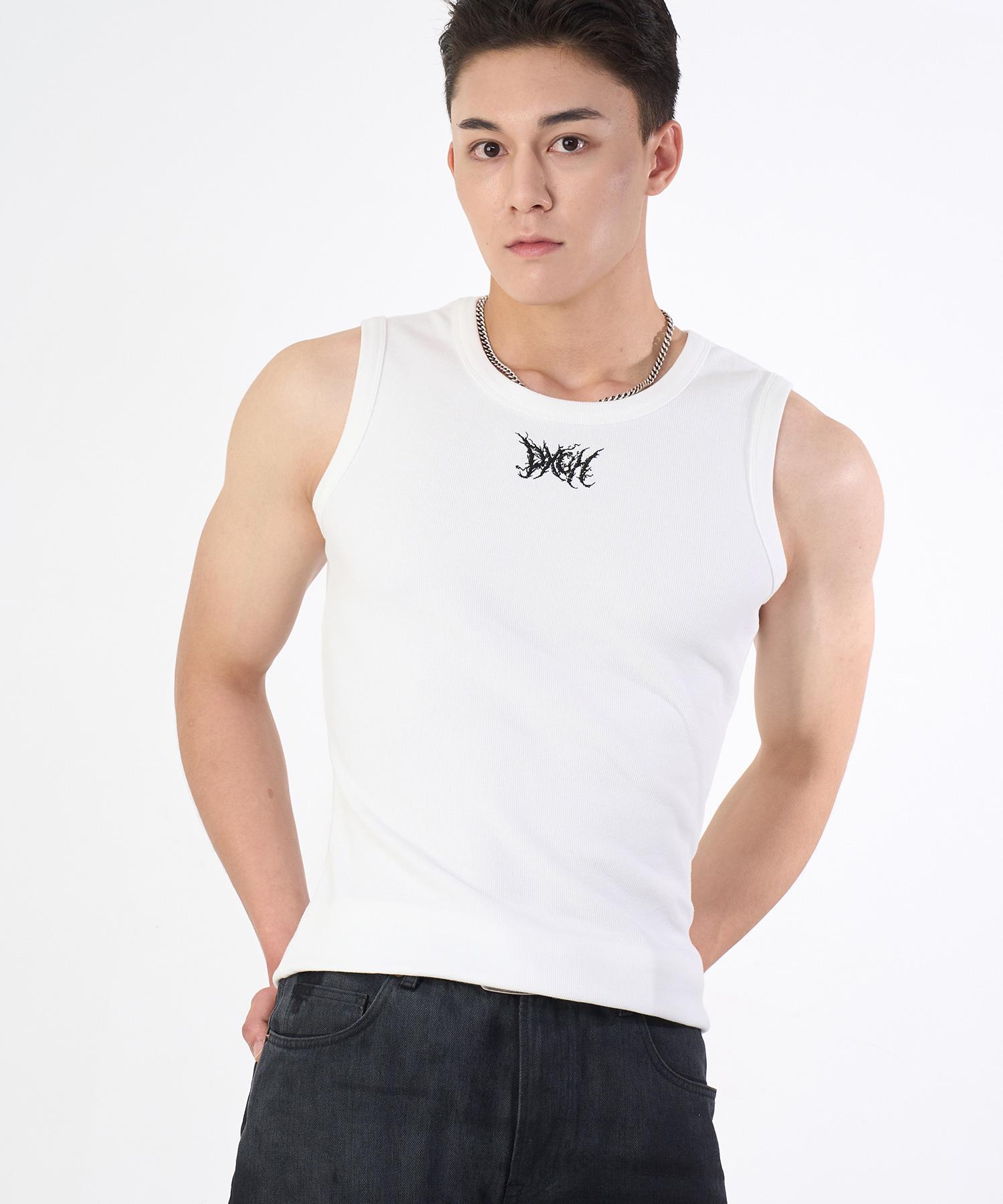 D So H Street Logo Embroidered Tight Sleeveless Unisex Sleeveless Top White 1