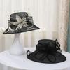 European and American Fashion and Elegance Flower Linen Top Hat, British Versatile Celebrity Banquet Courtesy, Summer Sun Hat