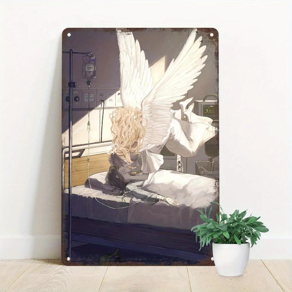 

Vintage Angel Metal Wall Sign Waterproof Floral Design Home Bar Decor Aluminum Art 20x30cm（7.8x11.8inch）