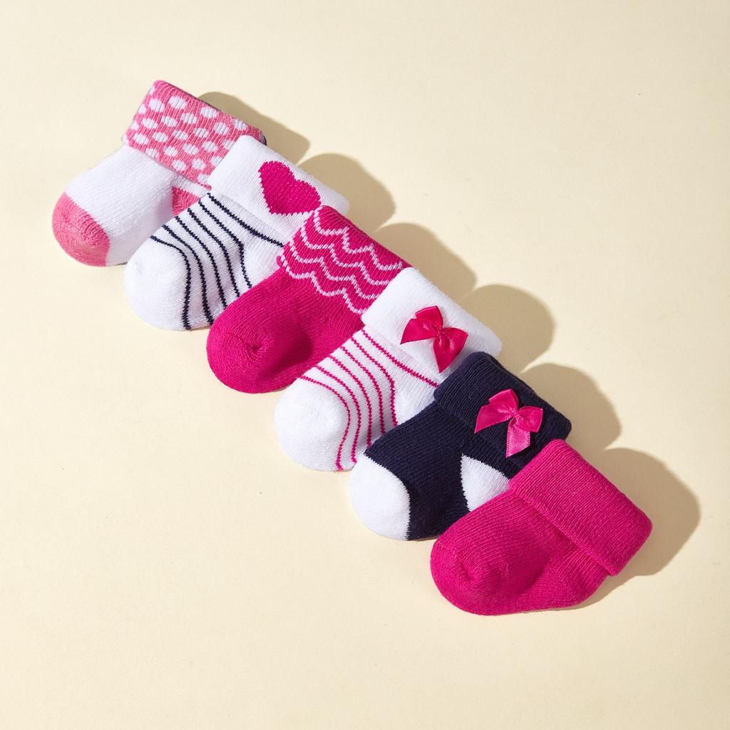 6 Pairs Pack 0-3 Months Baby Socks Girl Newborn Infant Cute Cotton Socks Set