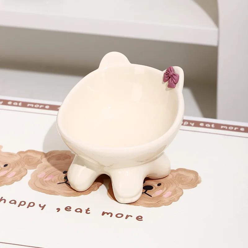 

Ceramic Tilted Cat Food Bowl Elevated Cat Bowl Ergonomic Cat Food Dish Anti Vomiting Raised Cat Food Bowl Non Slip For Cats Dog бежевый
