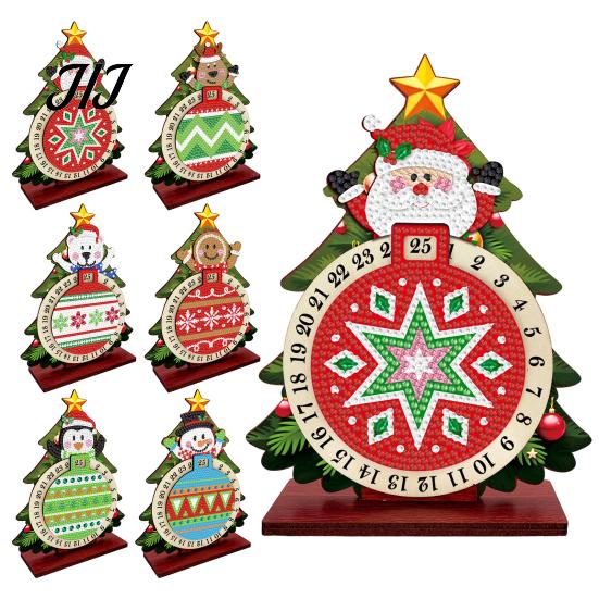Gemstone Painting Decoration Christmas DIY Rhinestone Countdown Calendar, 25 Days Rotating Creative Gift Tree Advent Wooden Tabletop Ornament